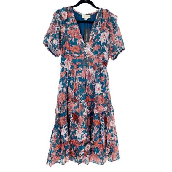 NWT SACHIN + BABI Dress Veronica Knee Length Teal Guava Blue Midi Casual 8 - Picture 3 of 11